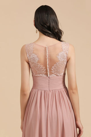 Elegant Dusty Pink Sleeveless Floral Lace Bridesmaid Dress Side Split Party Dress