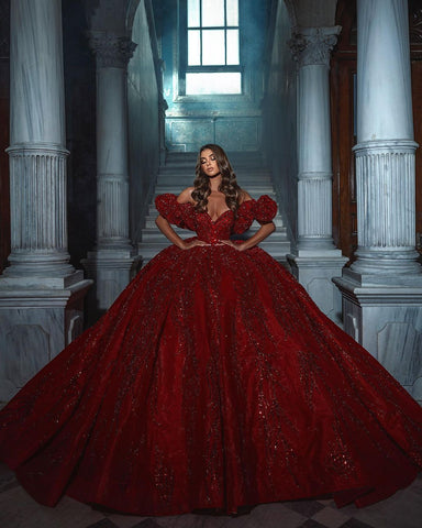 Elegant Floor Length V-Neck Sleeveless Off-The-Shoulder A-Line Sequined Wedding Dress with Ruffles