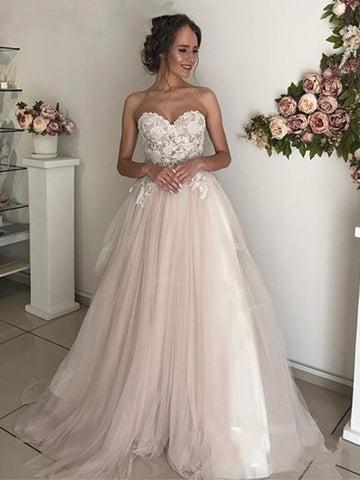 Elegant Long A-Line Sweethart Tulle Lace Wedding Dresses