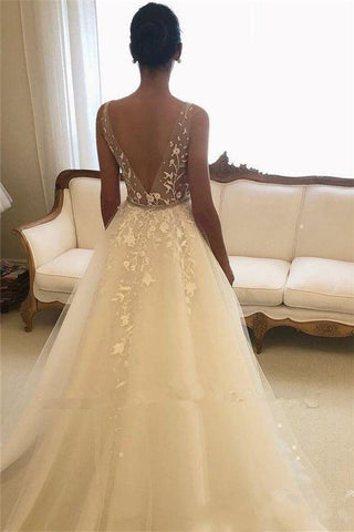 Elegant Long A-line Sweetheart Tulle Open Back Wedding Dress