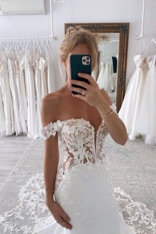 Elegant Long Mermaid Off-the-shoulder Wedding Dresses With Lace
