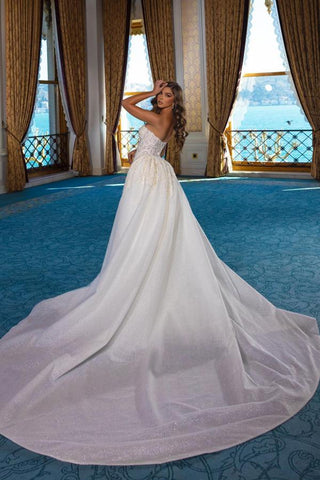 Elegant Long Mermaid Sweetheart Lace Wedding Dress with Detachable Train