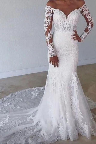 Elegant Long Mermaid Sweetheart Lace Wedding Dress with Sleeves