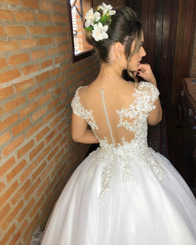 Elegant Long Princess Appliques Lace V-neck Wedding Dresses