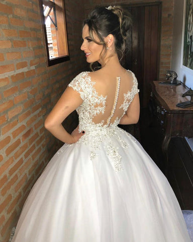 Elegant Long Princess Appliques Lace V-neck Wedding Dresses