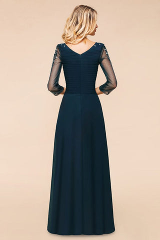 Elegant Long Sleeves Crystal A-line Bridesmaid Dress Maxi Formal Dress