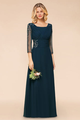 Elegant Long Sleeves Crystal A-line Bridesmaid Dress Maxi Formal Dress