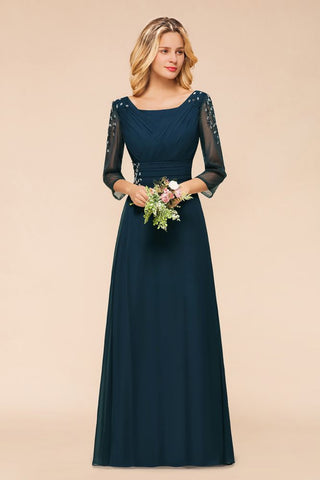 Elegant Long Sleeves Crystal A-line Bridesmaid Dress Maxi Formal Dress