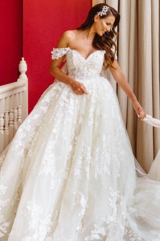 Elegant Off The Shoulder Sleeveless A-Line Wedding Dresses With Lace