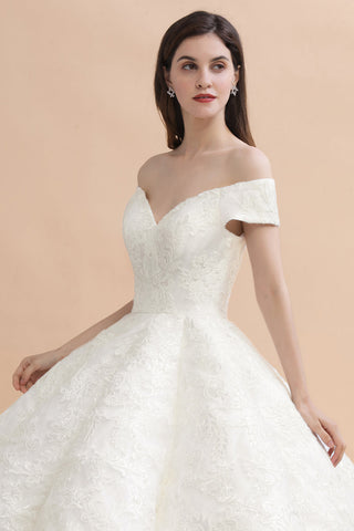 Elegant Off-the-Shoulder White Lace Appliques Bridal Gowns Wedding Dress