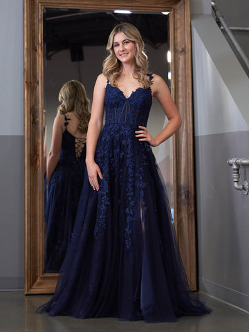 A-line Sweetheart Lace Tulle Prom Dress with Slit