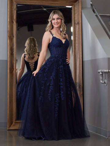 A-line Sweetheart Lace Tulle Prom Dress with Slit