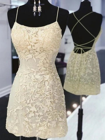 Elegant Short Mermaid Lace Open Back Prom Homecoming Dresses