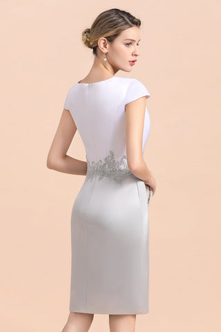 Elegant Silve Short Mother Of the Bride Dress Knee-Length Wedding Party Gowns