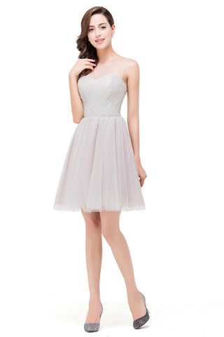 Elegant Silver A-line Mini Crew Bridesmaid Dresses