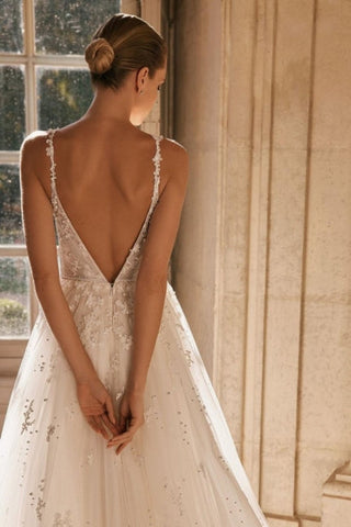 Elegant spaghetti straps sleeveless a-line lace Wedding Dresses