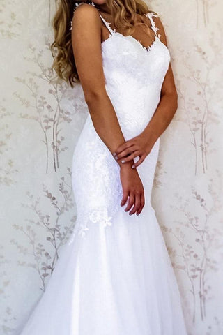 Elegant Straps Mermaid White Long Wedding Dress Bridal Gown WD209