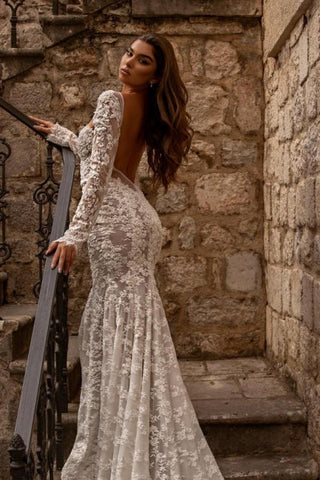 Elegant sweetheart longsleeves mermaid lace Wedding dresses