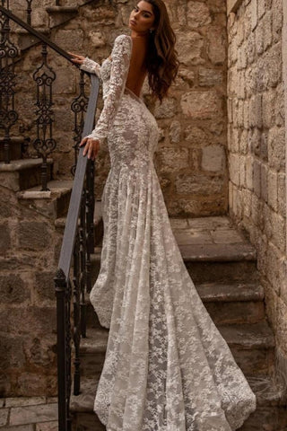 Elegant sweetheart longsleeves mermaid lace Wedding dresses