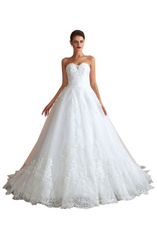 Elegant Sweetheart White Wedding Dress | Simple Tulle Beach Aline Ball Gown