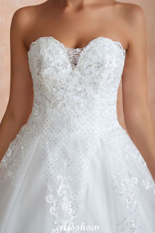 Elegant Sweetheart White Wedding Dress | Simple Tulle Beach Aline Ball Gown