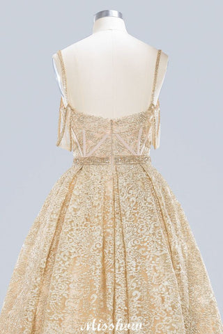 Elegant Tulle Lace Ball Gown Shaghetti Sweetheart Sleevless Wedding Dress