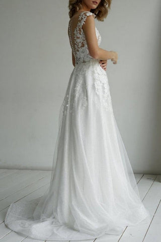 Elegant V-Neck A-Line Sleeveless Wedding Dresses With Lace