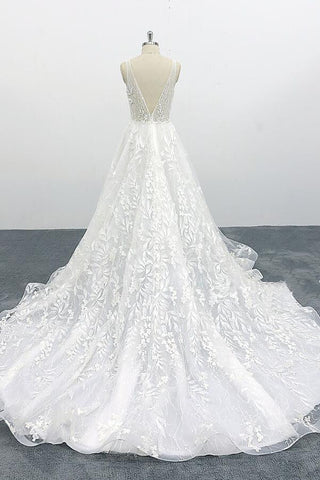 Elegant V-neck Appliques Tulle A-line Wedding Dress