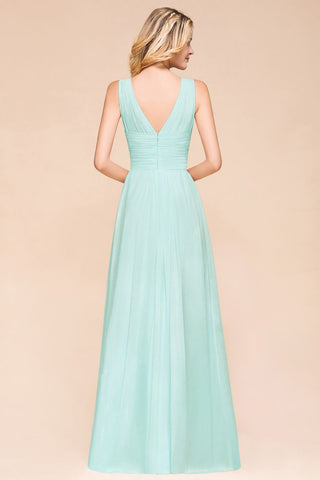Elegant V-Neck Chiffon Bridesmaid Dress A-line Maxi Wedding Party Dress