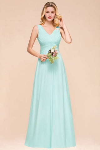 Elegant V-Neck Chiffon Bridesmaid Dress A-line Maxi Wedding Party Dress