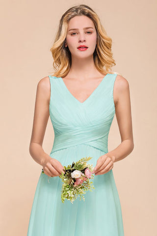 Elegant V-Neck Chiffon Bridesmaid Dress A-line Maxi Wedding Party Dress
