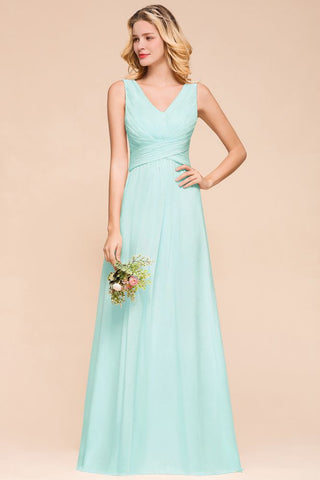 Elegant V-Neck Chiffon Bridesmaid Dress A-line Maxi Wedding Party Dress