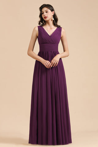 Elegant V-Neck Ruffle A-line Chiffon Lace Bridesmaid Dresses