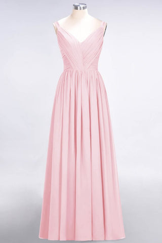 Elegant V-Neck Strap Backless Ruffles Chiffon Floor-Length Bridesmaid Dress