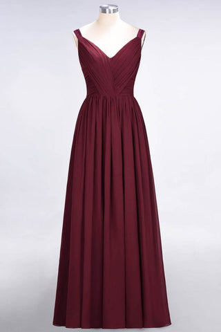 Elegant V-Neck Strap Backless Ruffles Chiffon Floor-Length Bridesmaid Dress