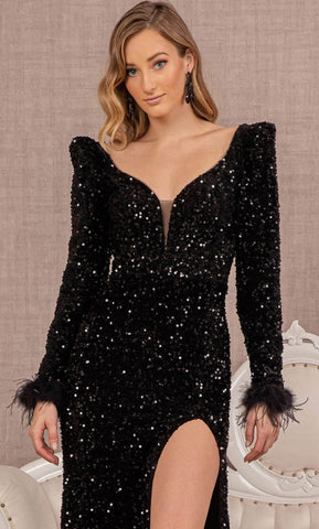 Long Sleeve Sequin Evening Dress