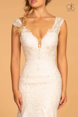 Embroidery Embellished Mesh Long Wedding Gown