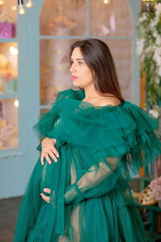 Emerald Green Maternity Tulle Robe for Photoshoot VMR26