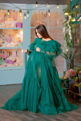 Emerald Green Maternity Tulle Robe for Photoshoot VMR26