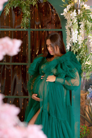 Emerald Green Maternity Tulle Robe for Photoshoot VMR26