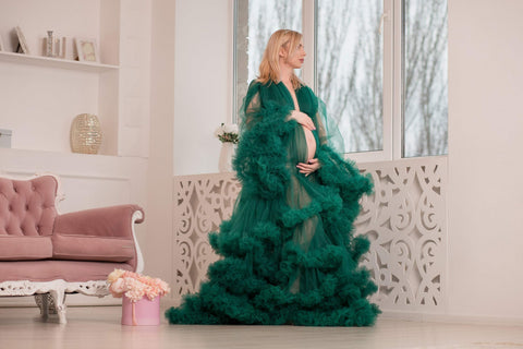 Emerald Green Maternity dress Sheer Maternity Photoshoot Dress VMR25