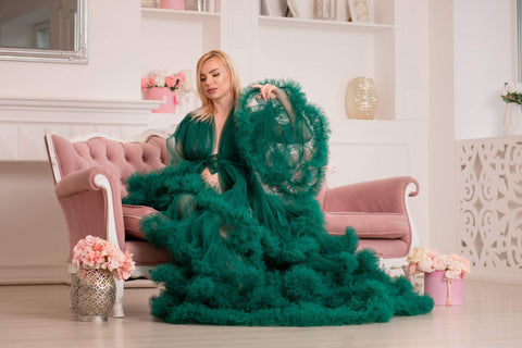 Emerald Green Maternity dress Sheer Maternity Photoshoot Dress VMR25