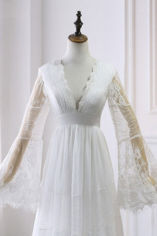 Empire Waist Long Sleeve Lace Tulle Wedding Dress