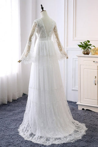 Empire Waist Long Sleeve Lace Tulle Wedding Dress