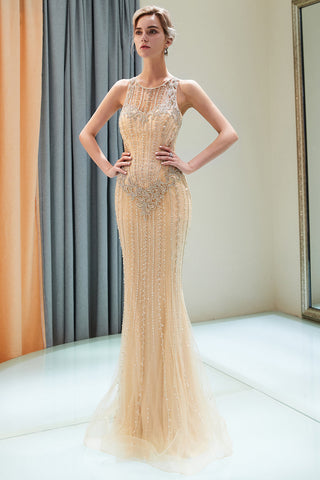 Eye-catching Long Mermaid Jewel Tulle Evening Dress