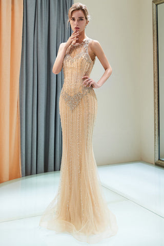 Eye-catching Long Mermaid Jewel Tulle Evening Dress