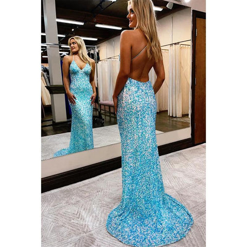 Vestido de fiesta sexy con escote en V y lentejuelas brillantes 