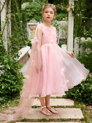 A-line Organza Tea-length Pink Dress (010220821)