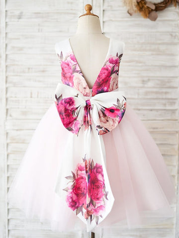 A-line Satin Tulle Knee-length Flower Girl Dress