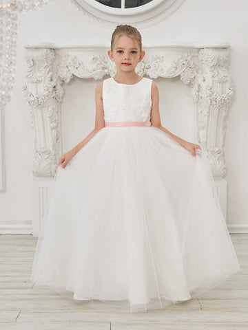 Ball-Gown/Princess Tulle Floor-length Ivory Flower Girl Dress